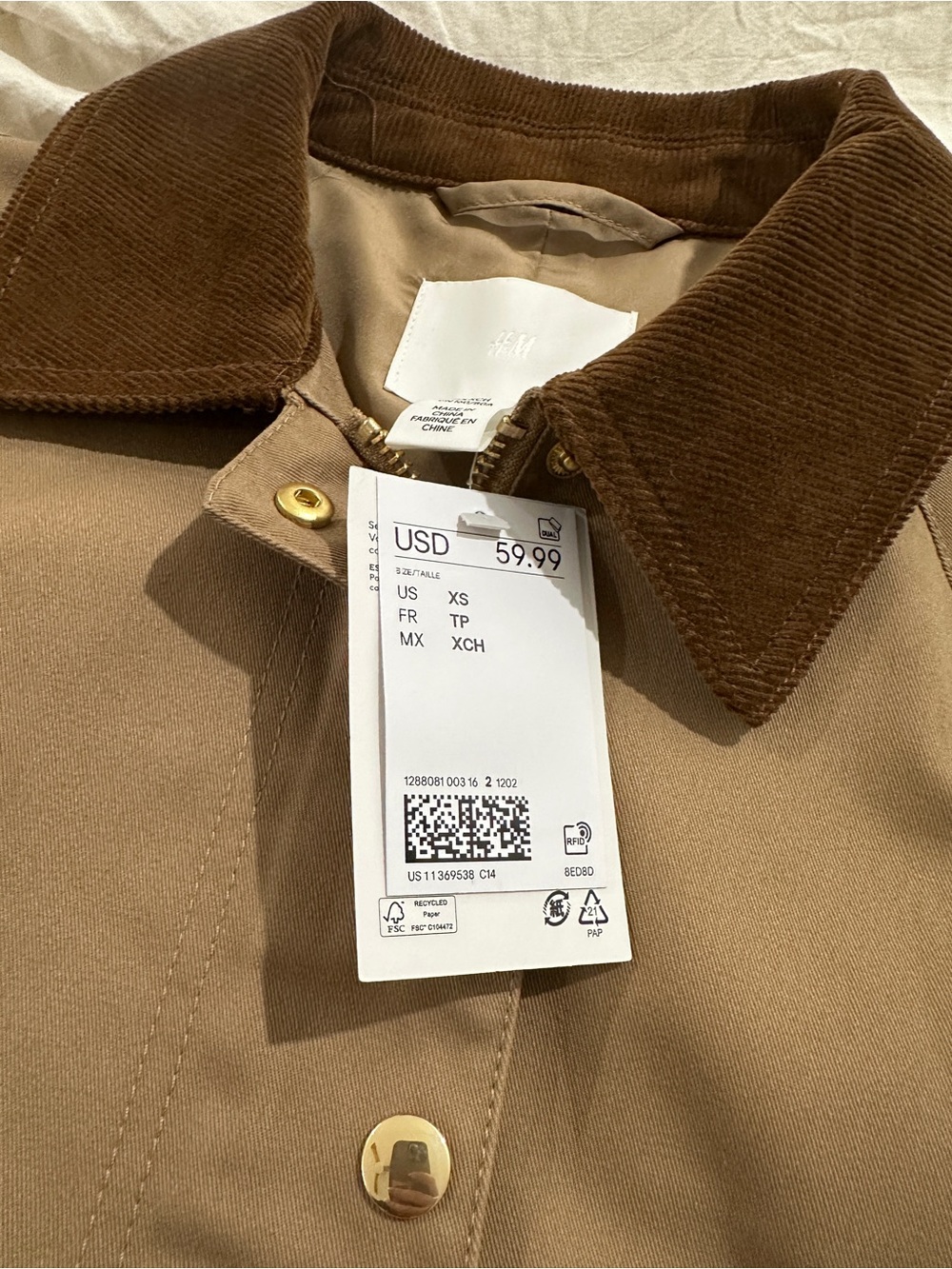 Classic Brown Utility Jacket with Contrast Corduroy Collar - Picture 5 of 6